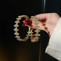 fyuan fashion golden round hoop earrings geometric rhinestones crystal earrings for women statement jewelry