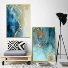 Абстрактная Роскошная золотая линия синяя фотокартина на холсте настенные художественные картины и постеры квадраты для гостиной домашний декор