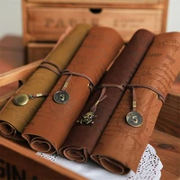 retro treasure map pirate roll pen bag pu leather pen pencil case bags cosmetic brush storage cases school stationery supplies