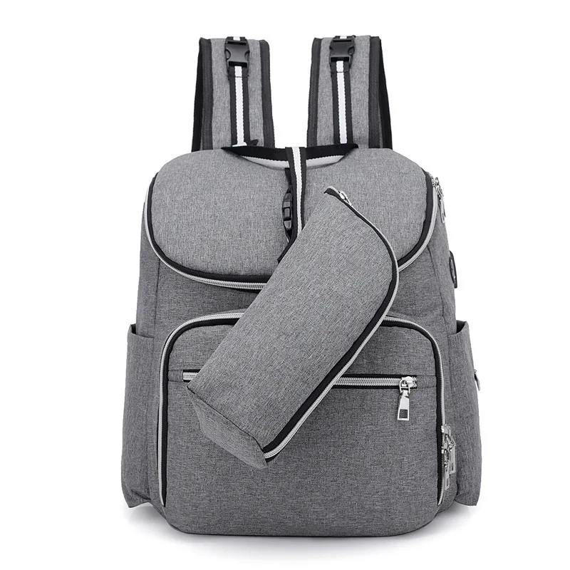 light gray Новая сумка для детских подгузников, USB интерфейс, сумка для мам, рюкзак, Набор сумок для подгузников, сумка для подгузников, водонепроницаемый рюкзак для кормления, рюкзак для путешествий - Цвет: light gray