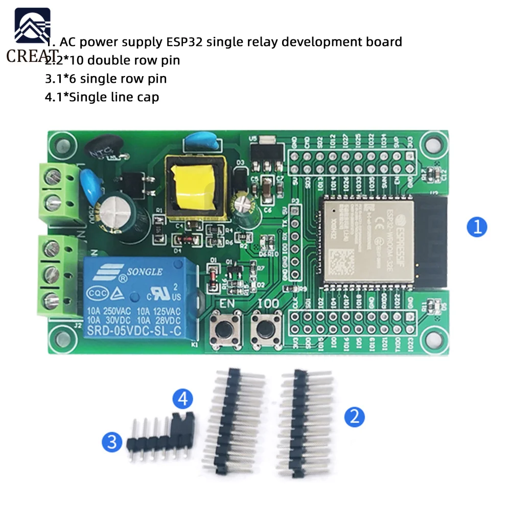 ESP32 Single Relay Development Board relay module WiFi for Bluetooth AC90-250V ESP32-WROOM-32E | Integrated Circuits