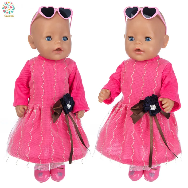 

2021 New Baby New Born Fit 18 inch Doll Clothes Accessories Rose Red Dress For Autumn For Baby Birthday Gift