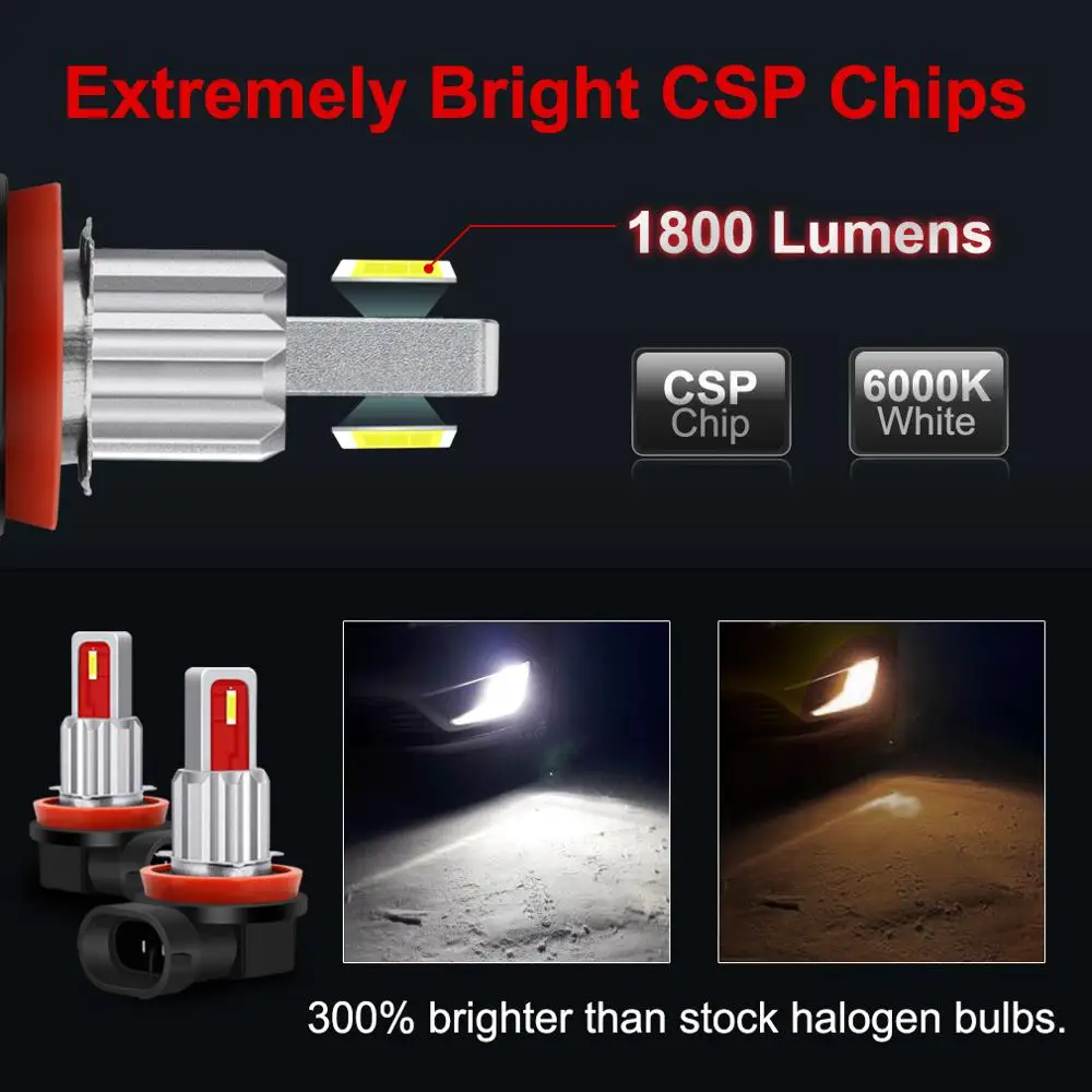 2 шт. H8 H11 светодиодные лампы 9005 HB3 9006 HB4 Led 1800LM со светодиодными кристаллами для