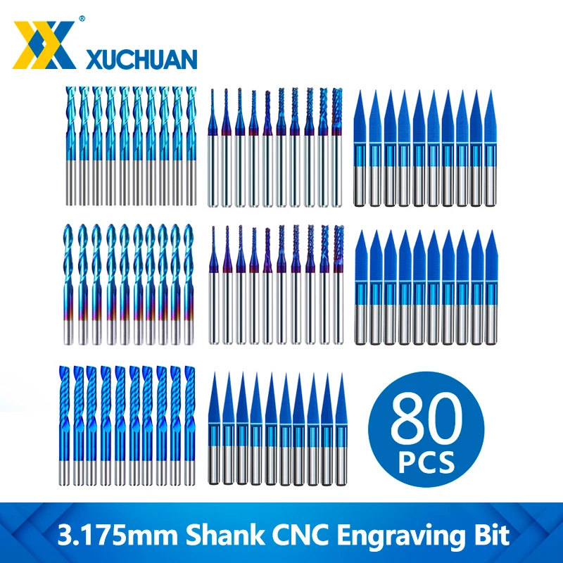 CNC Engraving Bit Kit 3.175mm Shank Milling Cutter Carbide End Mill Set CNC Machine Milling Tools CNC Router Bit