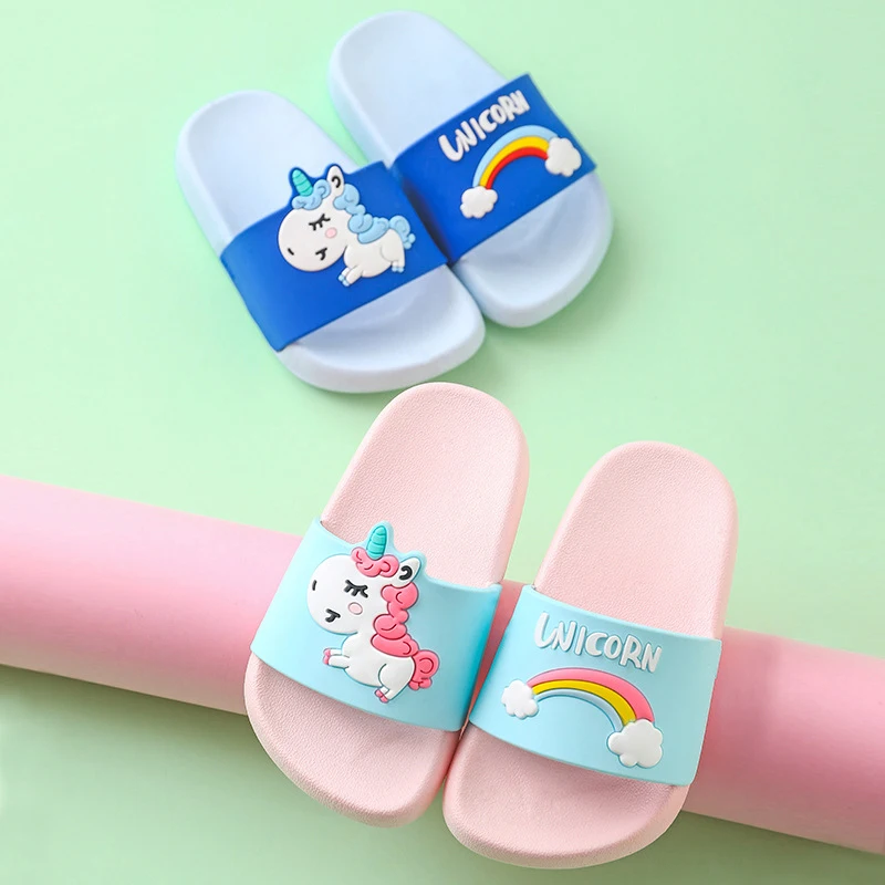

Kids Slippers For Boys Girl Home Slippers Flip Flop Children Indoor Cute Sandals Cartoon Unicorn Rainbow Non-slip Beach Shoes