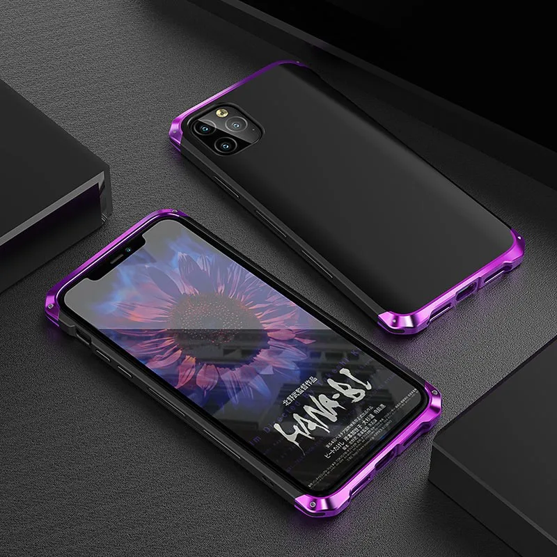 Purple Black Роскошный 3 в 1 Гибридный Металлический Чехол для телефона для iPhone XS чехол для Max XR ударопрочный жесткий армированный чехол PC для iPhone 11 Pro Max Coque - Цвет: Purple Black
