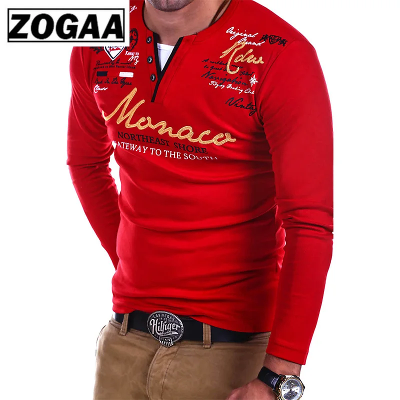 ZOGAA 2018 Новая модная мужская футболка с длинным рукавом тонкая Однотонная в