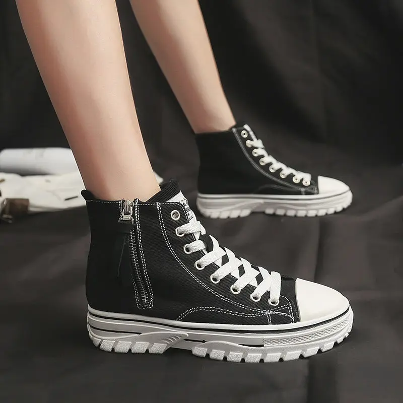 2022 Autumn New Style Women Casual Shoes Platform Sneakers PU Leather Shoes Woman High Top White Shoes Tenis Feminino  A1-204