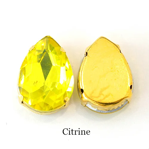 Citrine Teadrop стеклянные стразы для шитья страз с золотыми каплевидными каплями, много цветов, стразы для пришивания, свадебные украшения E7068 - Цвет: Citrine