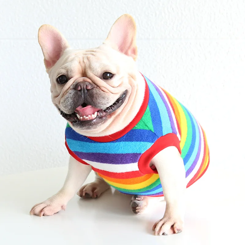 

Rainbow Puppy Sweatshirt for French Bulldog Pug Corgi Dog Apparel Kitty Puppy Outfits Spring Fall soft cotton fat dog clothes