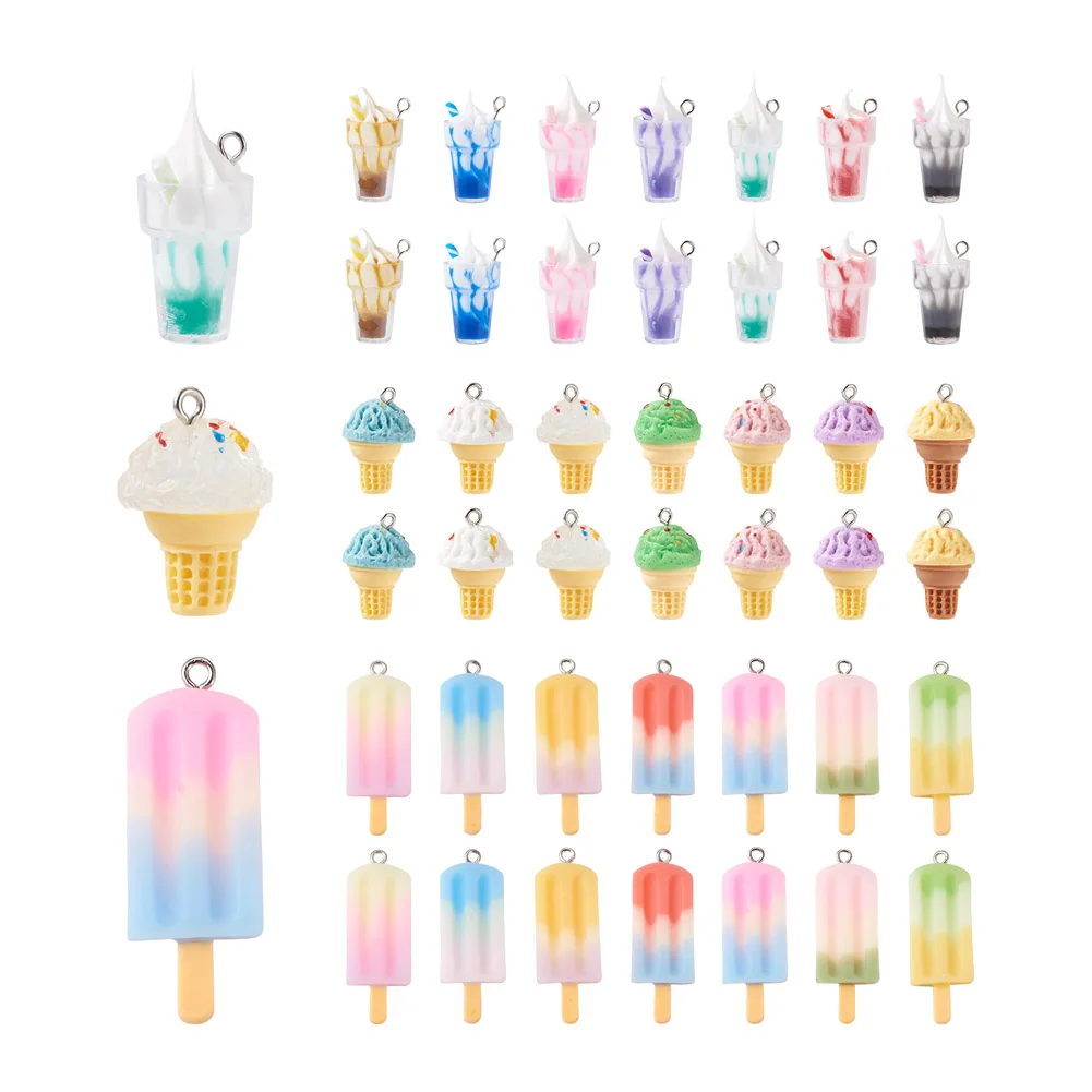 

42Pcs Colorful 3D Cute Resin Ice Cream Popsicle Pendant Charm For Women Earring Bracelet Necklace Keychain DIY Jewelry Making