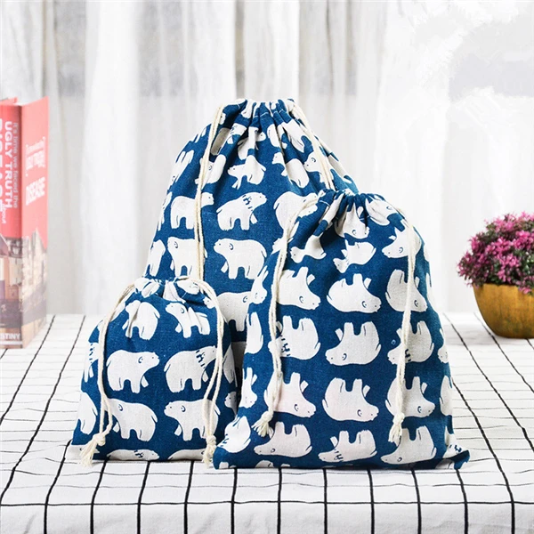 PURDORED 3 шт./компл. путешествия рюкзак Drawstring спортивная сумка из хлопка и льна для хранения посылка Сумки Для женщин косметический мешочки для ювелирных изделий, Прямая поставка - Цвет: bear