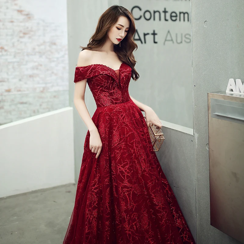 Вечерние платья с открытыми плечами It's Yiiya праздничное платье цвета Бургунди