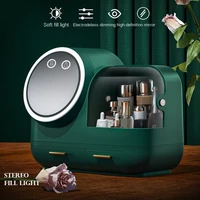 cosmetic storage box with led mirror integrated desktop household large capacity skin care product dress table shelf makeup box