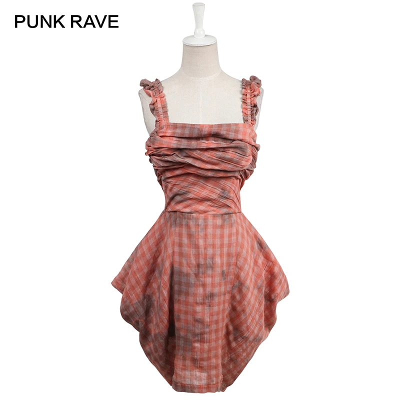 Повседневное женское двухцветное платье на тонких бретельках в стиле панк