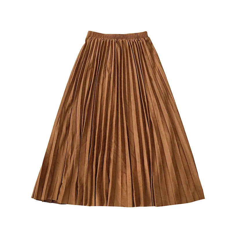2020 новая весенняя женская плиссированная замшевая юбка с высокой талией женские
