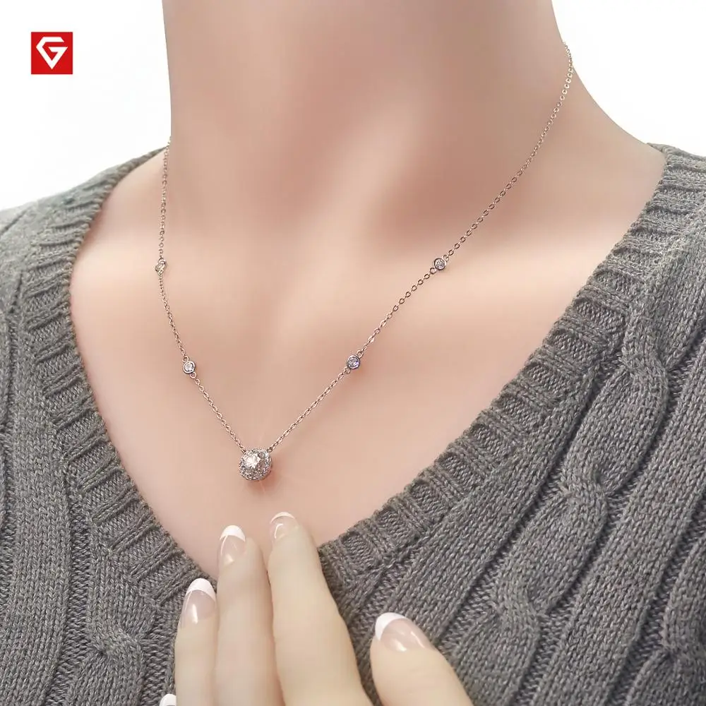 GIGAJEWE 1.2ct 7,0 мм EF Круглый 18 К покрытый белым золотом 925 Серебряный Муассанит ожерелье с бриллиантами проверенные ювелирные изделия подарок для женщин и девочек