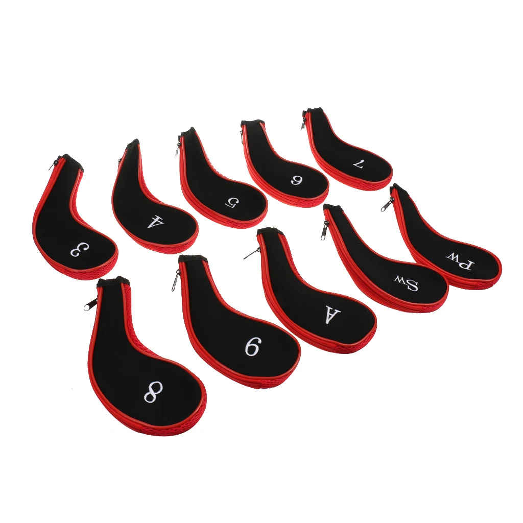 Black Red 10 Гольф Железный клуб головные уборы крышки неопрена защитный чехол для 3-9 утюги песок Клин Pitching Wedg - Цвет: Black Red