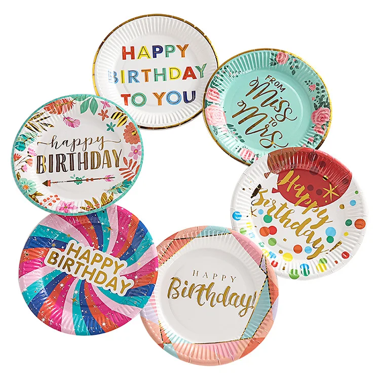 

10 Pcs/set 7 Inch Happy Birthday Disposable Plates Bronzing Paper Plate Birthday Party Favors Decorations Supplies