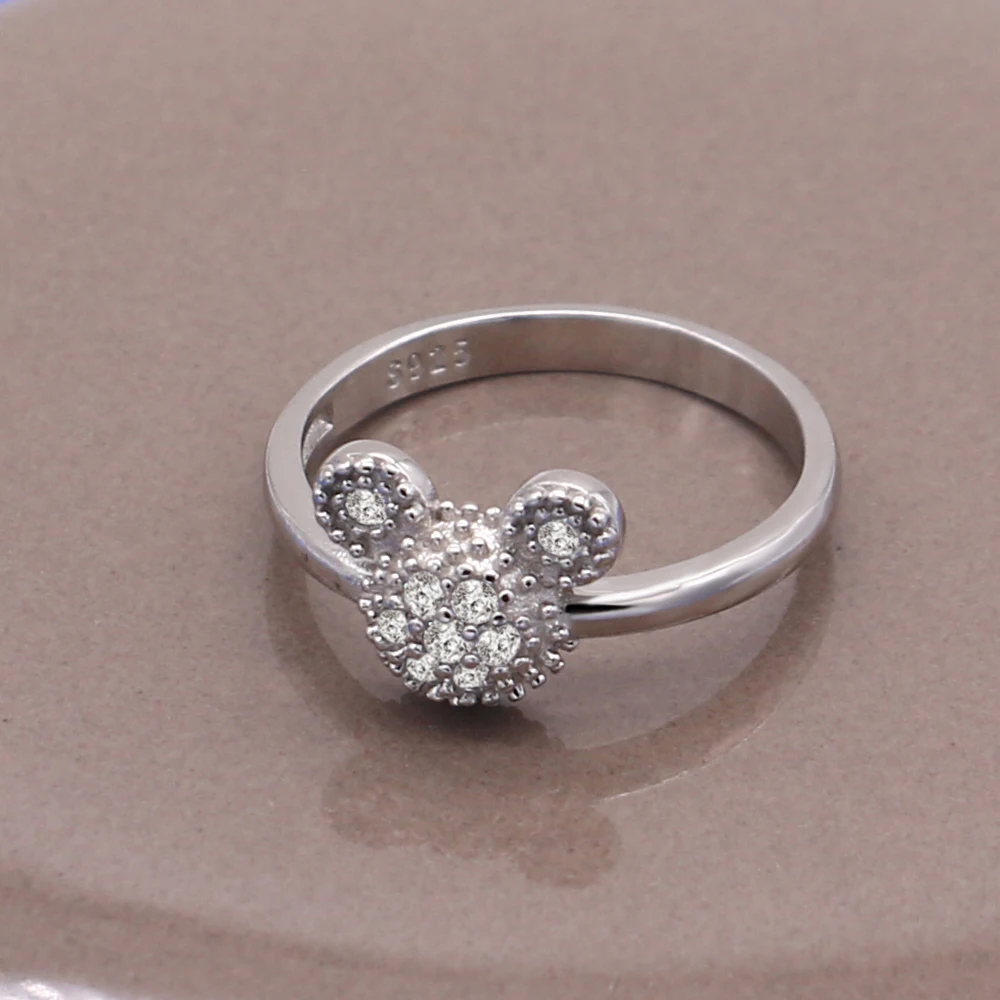 hot sale 100 925 sterling silver cute mickey rings for women girl fashion charm wedding ring brand jewelry christmas gift free global shipping