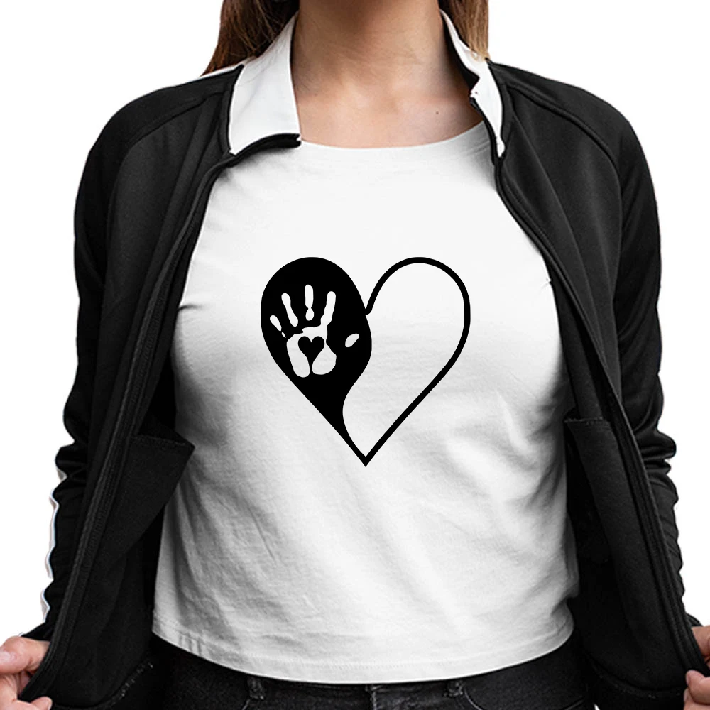 

Harajuku Love Handprint Printed Design T Shirts Women Hipster Streetwear Style Ropa Mujer Aesthetic Soft Lady Tops Dropship