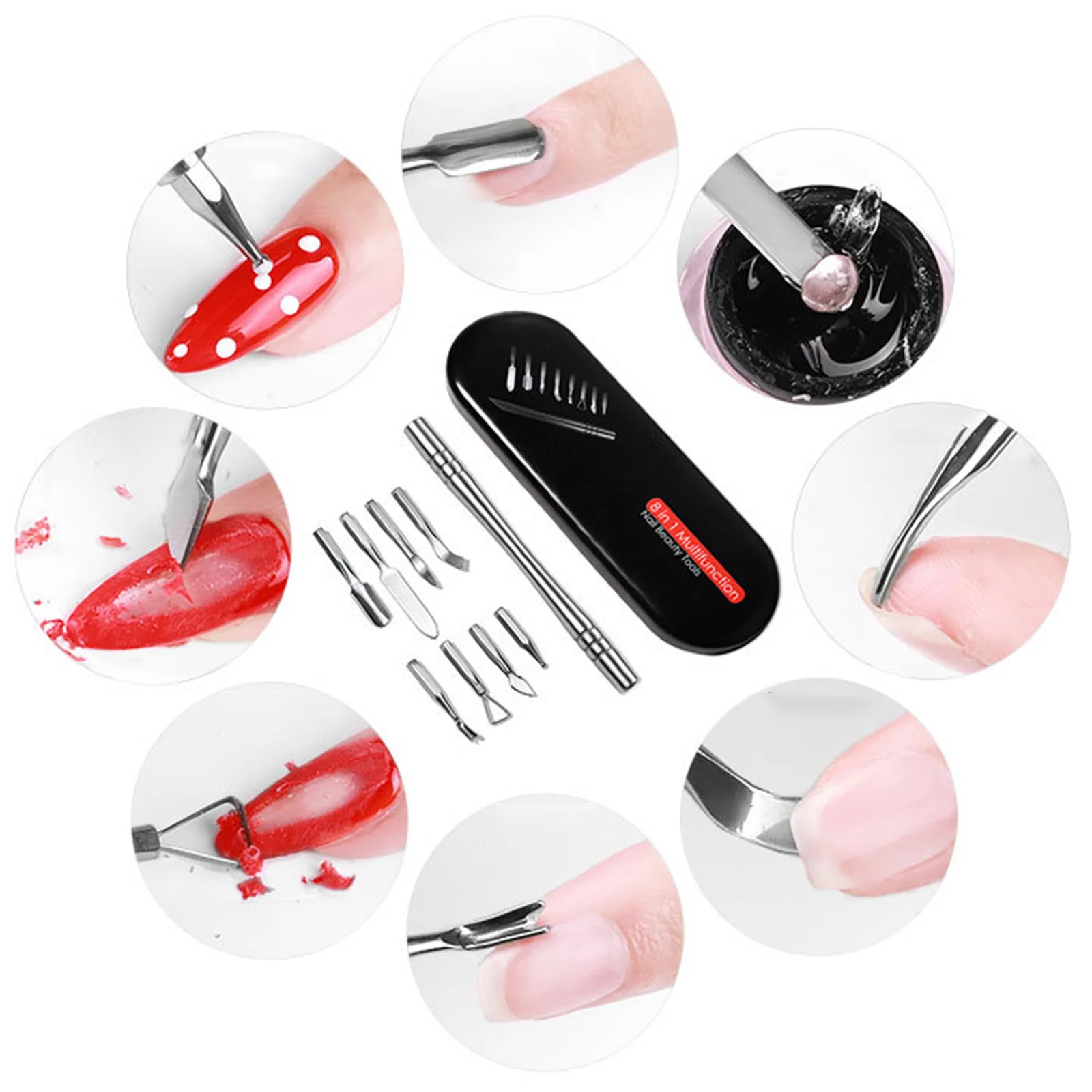 

Cuticle Pusher Set W/ Storage Box Stainless Steel Remover Scraper Durable