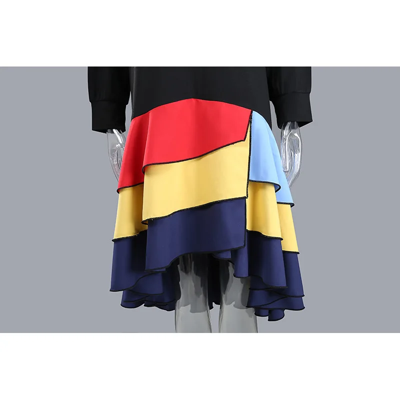 

SuperAen 2021 Spring Summer New O Neck Casual Ruffled Patchwork Irregular Short Dresses for Women