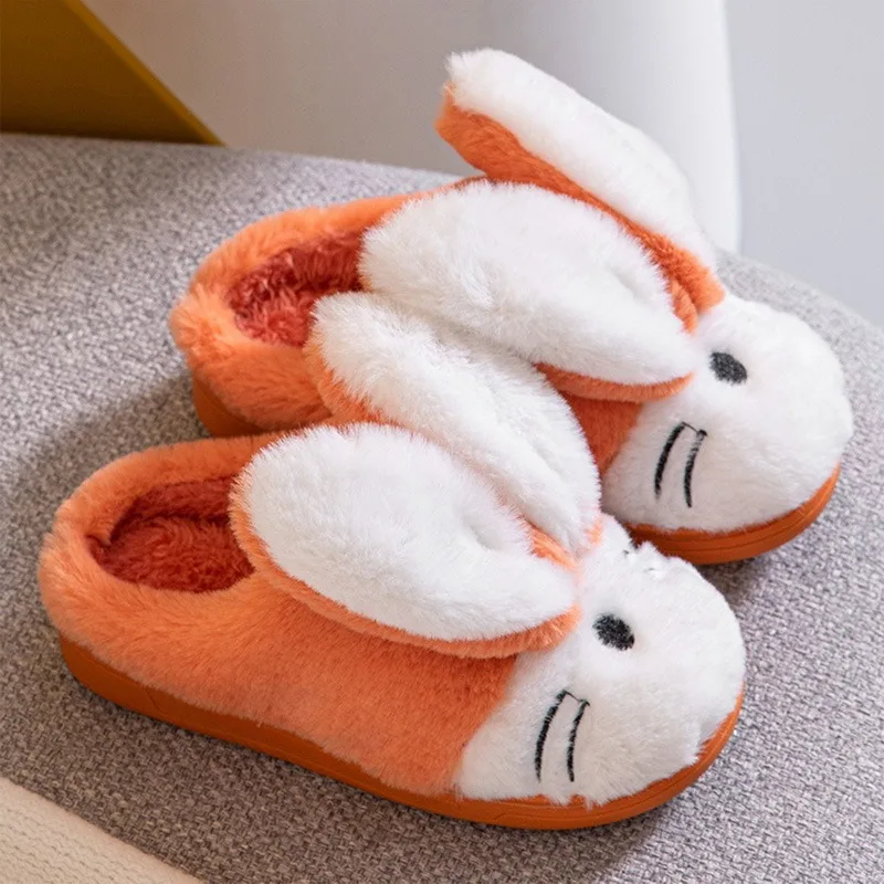 

Furry Rabbit Ears Slippers Women Winter Warm Plush Flip Flops Couple Indoor Soft Platform Slippers Home Flat Slides Woman Shoe