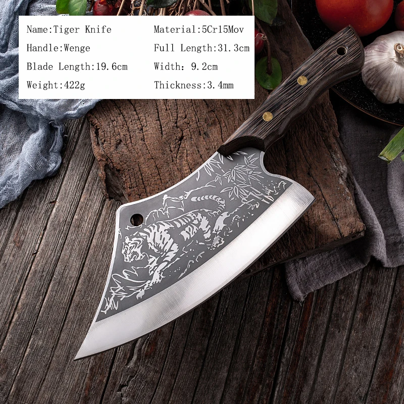 Мясниковый нож мясника острый с изображением тигра рукоятка венге ножи из