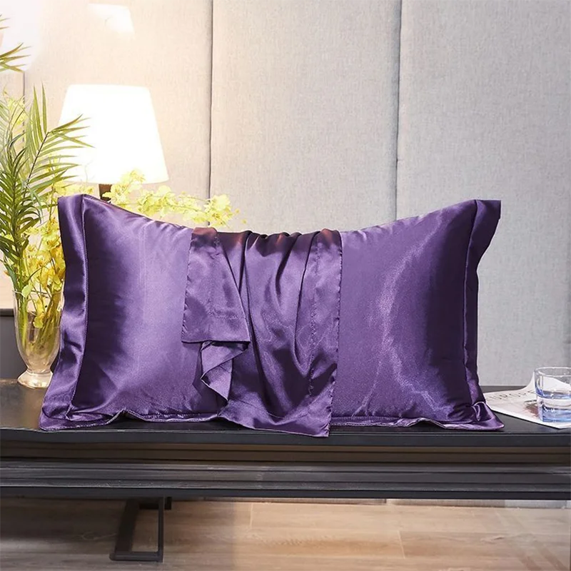

4 season 1PCS 48x74cm Emulation Silky Satin Pillowcase Single Solid Color Pillow Covers Luxury Pillow Case For Bed Throw