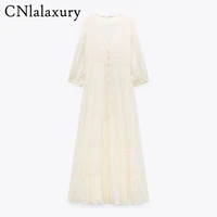 2021 summer white ruffle pleated beach dress women puff sleeve ruched midi dress woman button loose casual dresses vintage robe