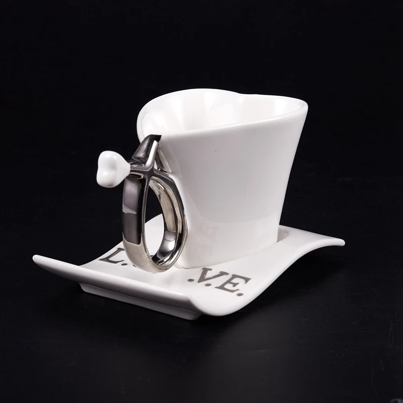200 мл креативные керамические чашки в форме сердца белые и серебряные|Кружки| |
