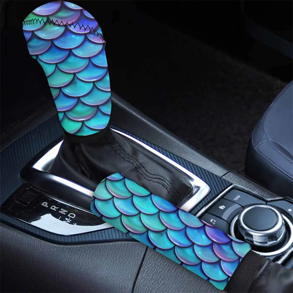 

Blue Mermaid 3D Printed 2PCS Car Gear Head Shift Knob Covers Car interior Accessories Universal Car Handbrake Covers Durable