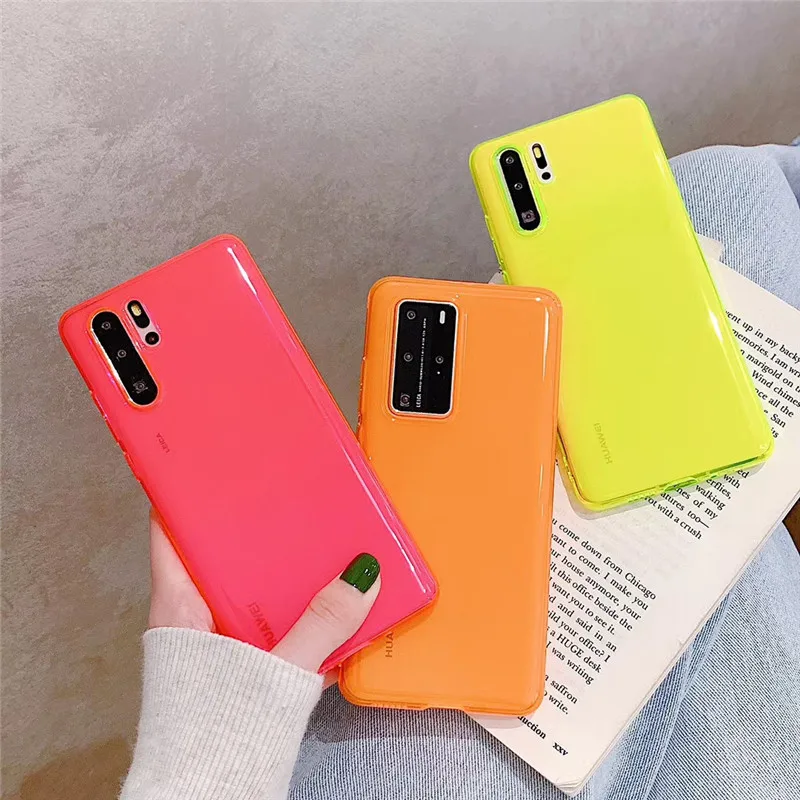 

Phone Case For Huawei Honor 30 30s P40 Pro Nova 7 5 5i Pro Clear Fluorescent Bright Yellow Lemon Soft TPU Protect Lens Back Case