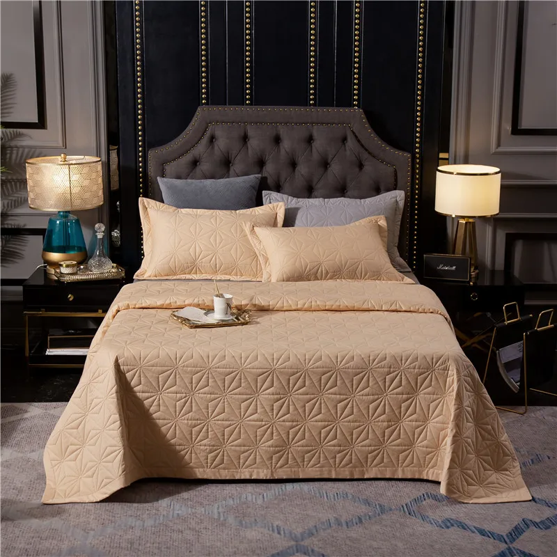 New 1pc 245x245cm and 245x265cm gray white cotton Bedspread and 2pcs pillowcase blanket Duvet Quilt bed cover