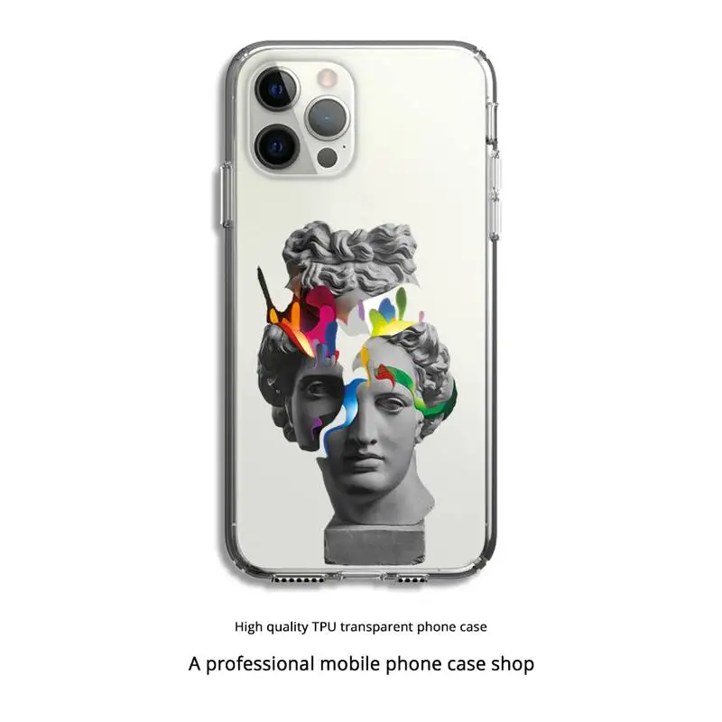 

David Michelangelo Medusa Roman Phone Case Clear For Iphone 5 6 7 8 11 12 Plus XR X XS SE2020 11/12PRO Max Transparent Cases