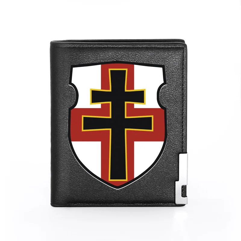 

High Quality Cross Shield Cover Men Women Leather Wallet Billfold Slim Credit Card/ID Holders Inserts Military Short Purses
