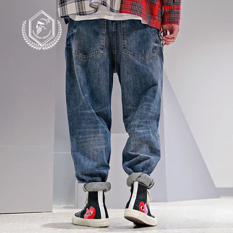 Мужские свободные винтажные шаровары джинсы для бега повседневные по щиколотку