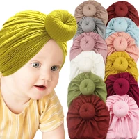 children accessories newborn toddler kids baby boy girl turban cotton beanie hat winter warm soft cap solid knot soft wrap