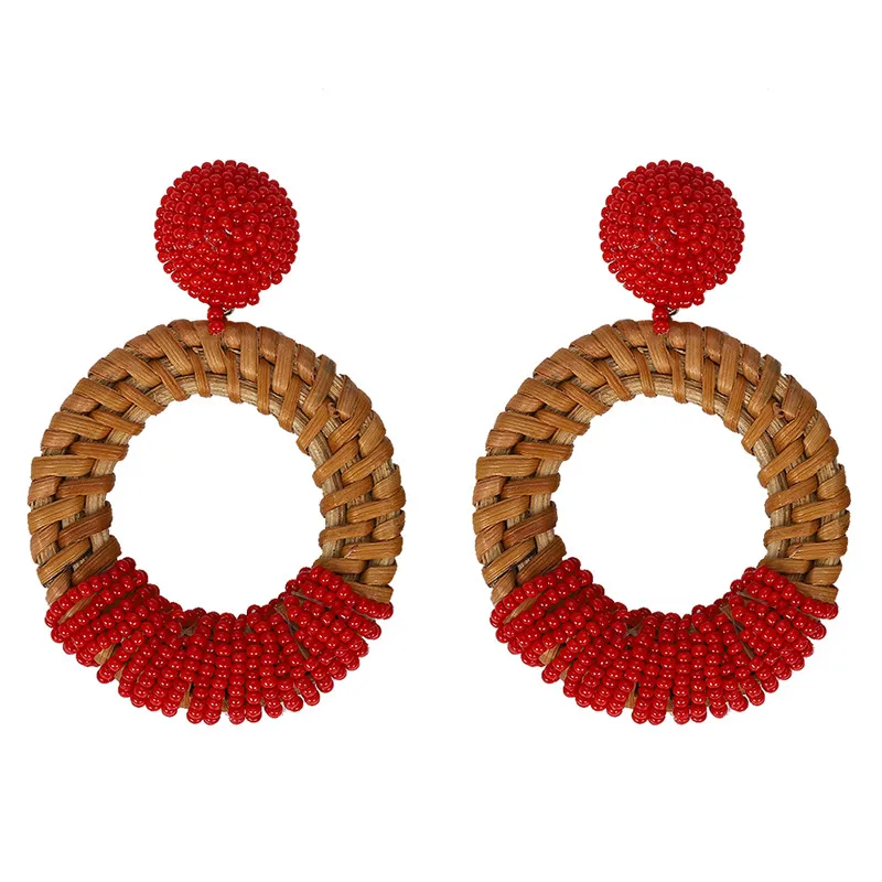 Dvacaman INS Fashion Statement Earrings Women Boho Rattan Knit Drop Earrings Wooden Dangle Earrings Wedding Jewelry Wholesale