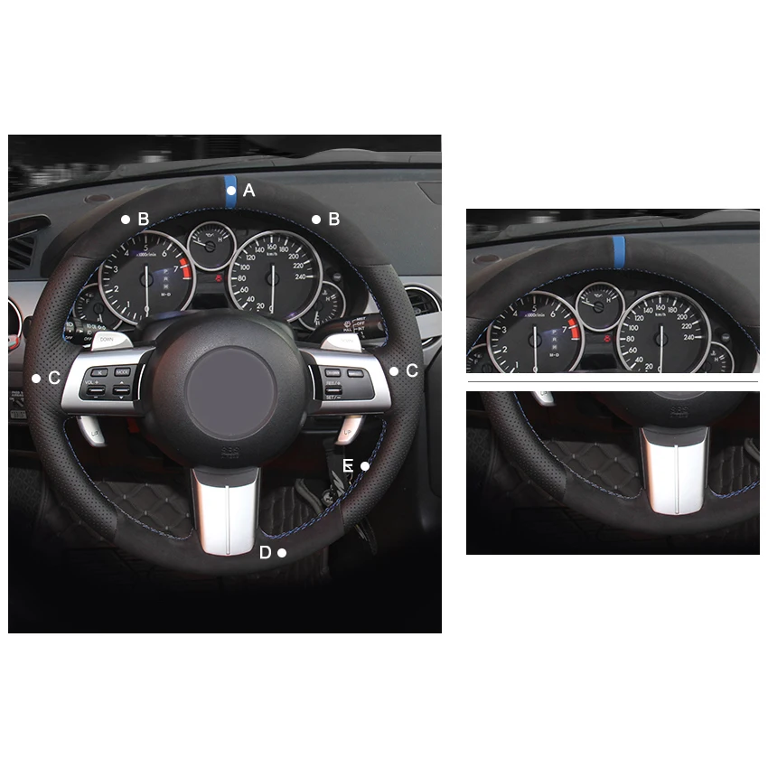 Чехол MEWANT на рулевое колесо из черной натуральной замши для Mazda MX-5 Miata 2009-2013 RX-8