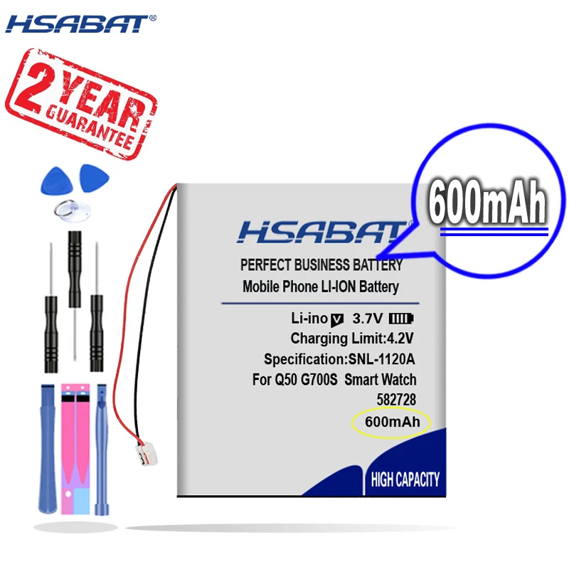 Аккумулятор HSABAT 600 мА ч 582728 для смарт-часов Q50 G700S K92 G36 Y3 MP3 MP4 Bluetooth-гарнитуры