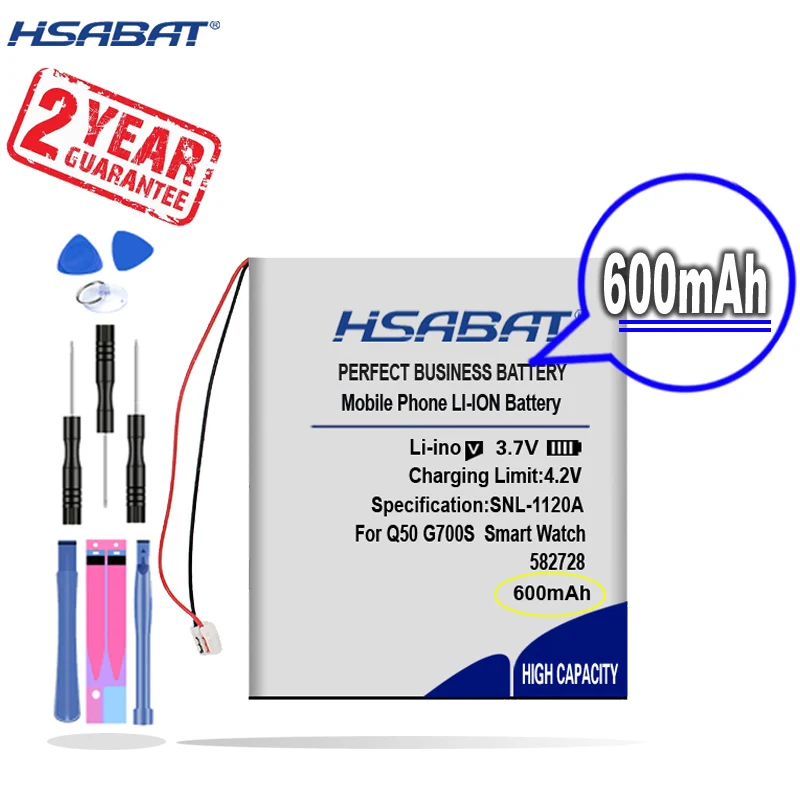 Фото Аккумулятор HSABAT 600 мА ч 582728 для смарт-часов Q50 G700S K92 G36 Y3 MP3 MP4 Bluetooth-гарнитуры