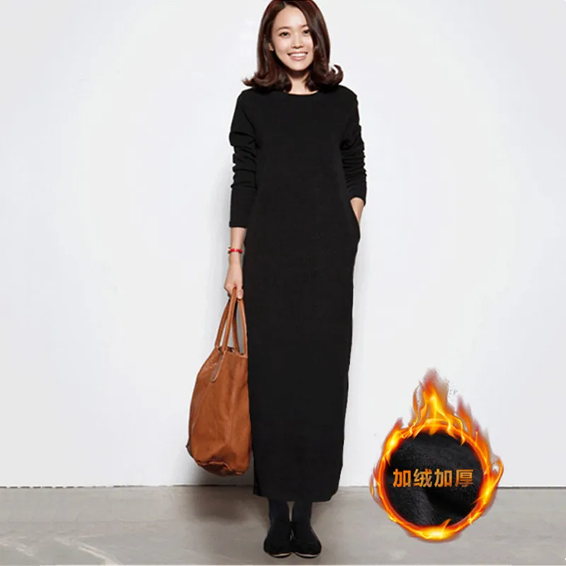 

New fashion women thick Winter long maxi velvet dress,elegant Vintage Spring and Autunm warm Knit Dress dress -