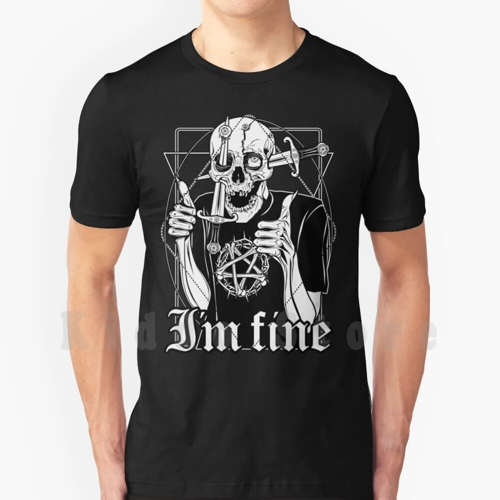

I'M Fine / Thumbs Up T Shirt Cotton Men Diy Print Cool Tee Im Fine Thumbs Up Funny Dark Humor Humour Skull Macabre Death Zombie