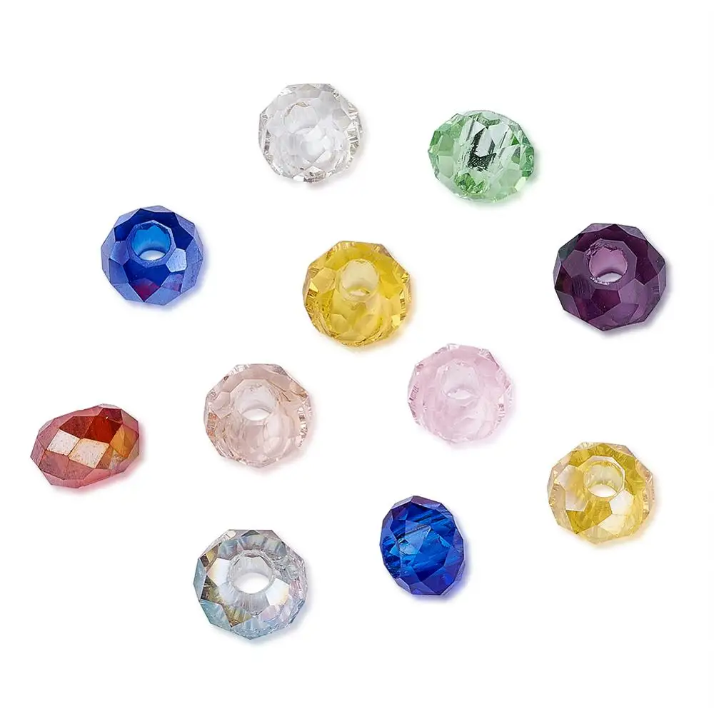

Mixed Translucent Glass Beads Semitranspare Large Hole Beads Faceted Rondelle Mixed Color, 8x5mm, Hole: 3mm; 10x7mm, Hole: 3mm