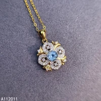 kjjeaxcmy fine jewelry 925 sterling silver inlaid natural aquamarine female miss girl woman pendant necklace chain trendy
