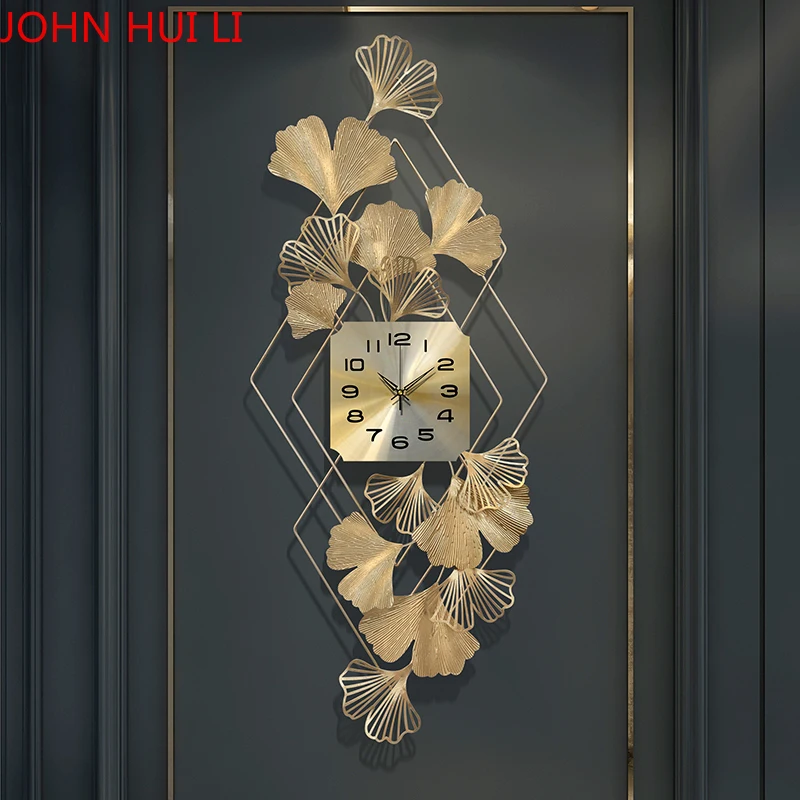 

Роскошные Настенные часы Ginkgo с листьями, бытовые Современные Простые Украшения для гостиной, атмосферные настенные часы