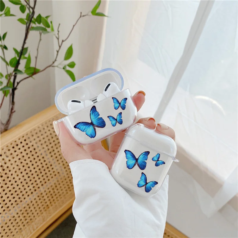 

Cute Blue Monarch Pink Butterfly Headphone Cases For Airpods 2 1 Case Clear Soft Silicone Earphone Cover For Airpods Pro 3 Coque