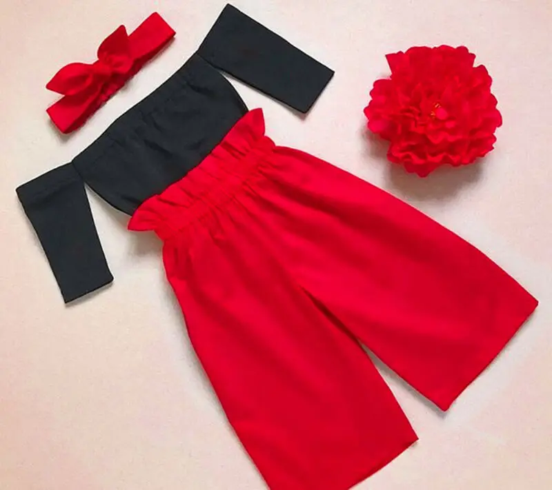 Модная детская одежда для маленьких девочек черный топ с открытыми плечами +